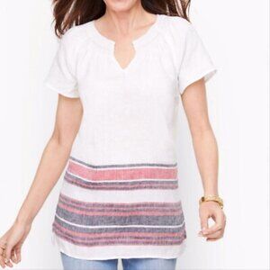 Talbots 100% Linen Short Sleeve White Tunic Top Striped Bottom Size 1X